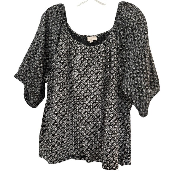 LOFT Tops - Loft Outlet Peasant Top Puff Sheer Sleeve Womens Size XL Black White Floral Boho